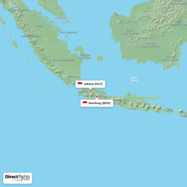 Bandung - Jakarta direct flight map