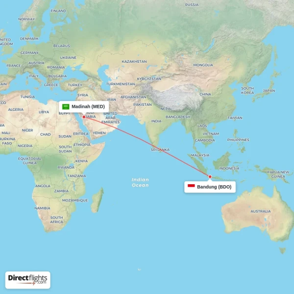 Bandung - Madinah direct flight map