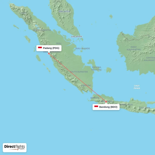 Bandung - Padang direct flight map