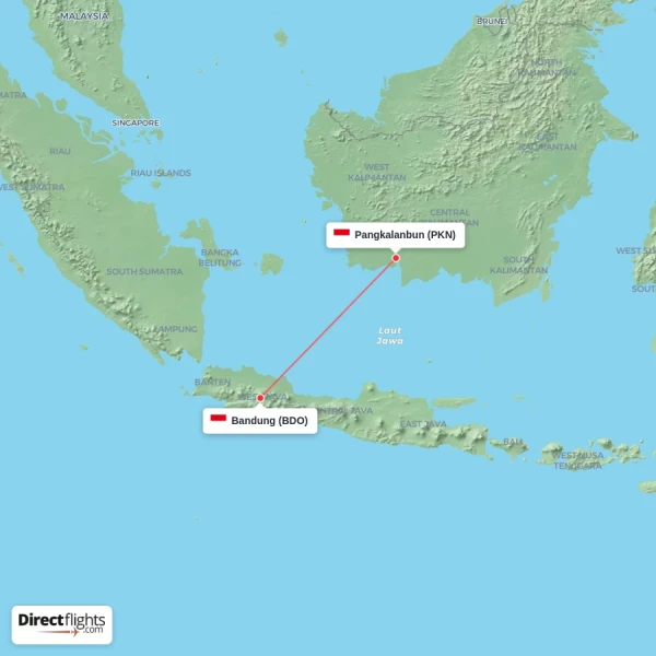 Bandung - Pangkalanbun direct flight map