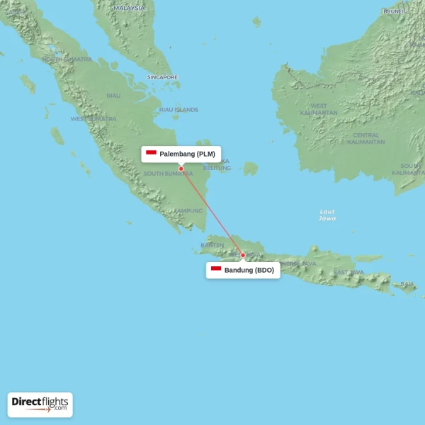 Bandung - Palembang direct flight map
