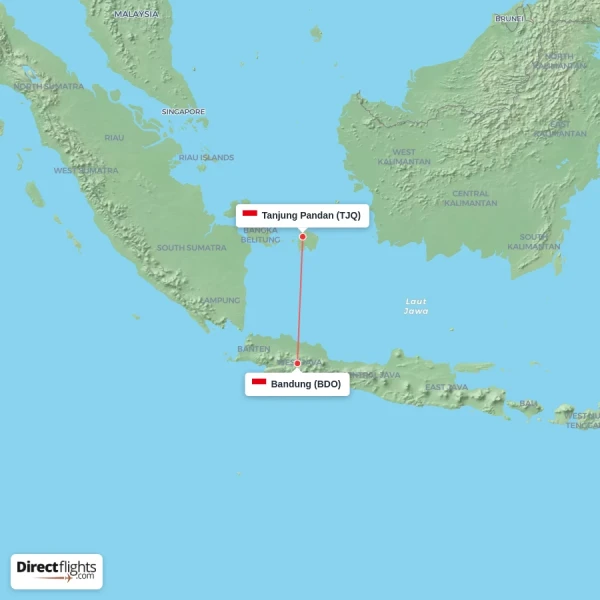 Bandung - Tanjung Pandan direct flight map
