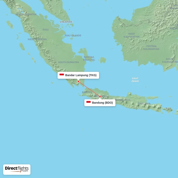 Bandung - Bandar Lampung direct flight map