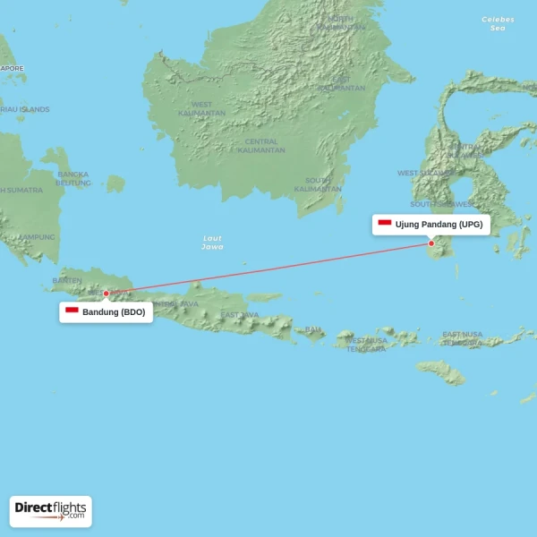 Bandung - Ujung Pandang direct flight map