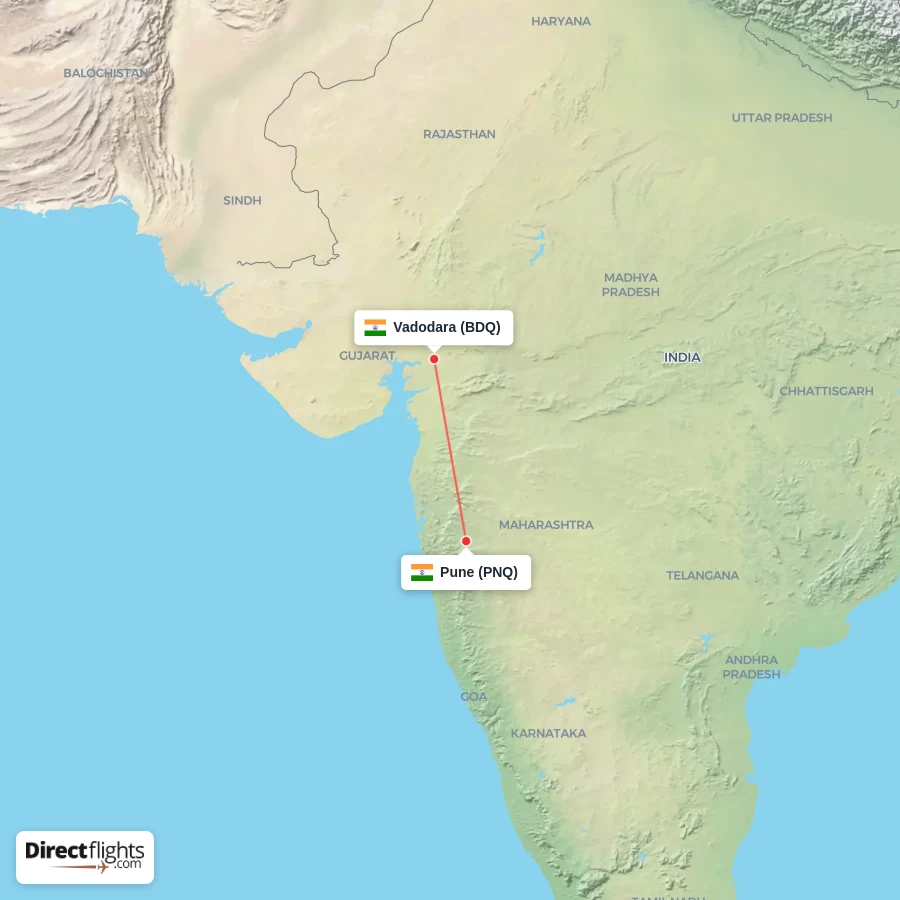 BDQ - PNQ route map