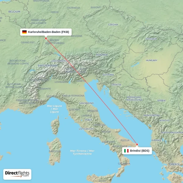 Brindisi - Karlsruhe/Baden-Baden direct flight map