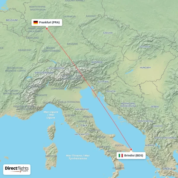 Brindisi - Frankfurt direct flight map