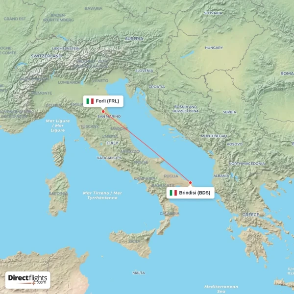 Brindisi - Forli direct flight map