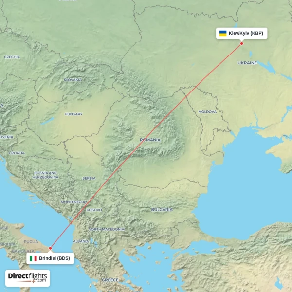 Brindisi - Kiev/Kyiv direct flight map