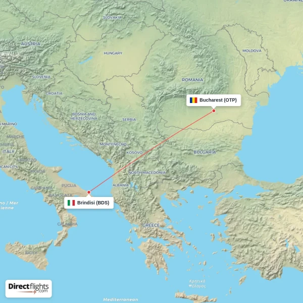 Brindisi - Bucharest direct flight map