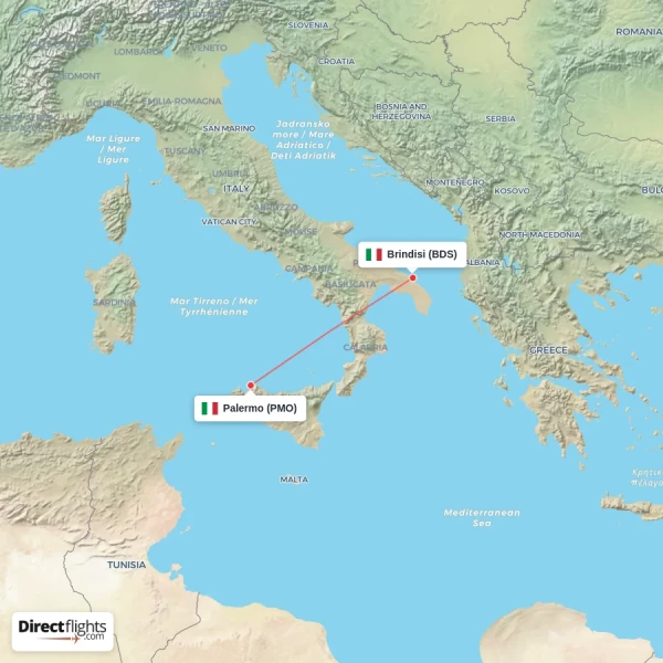 Brindisi - Palermo direct flight map