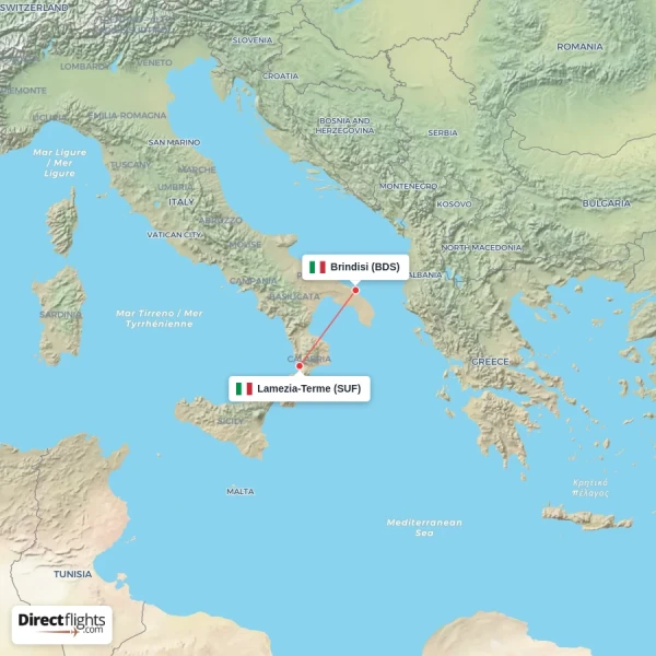 Brindisi - Lamezia-Terme direct flight map