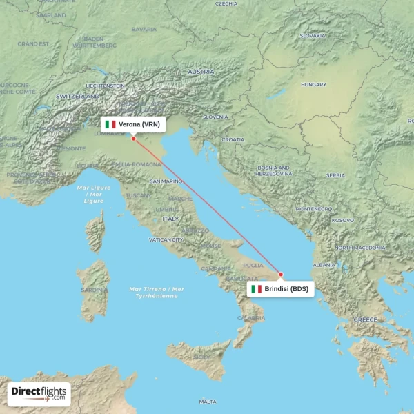 Brindisi - Verona direct flight map