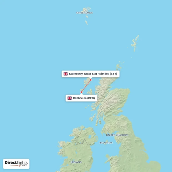 Benbecula - Stornoway, Outer Stat Hebrides direct flight map