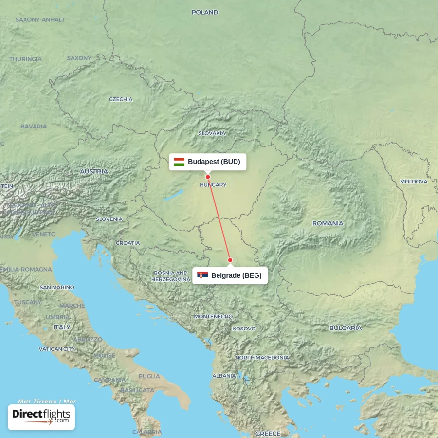 BEG - BUD route map