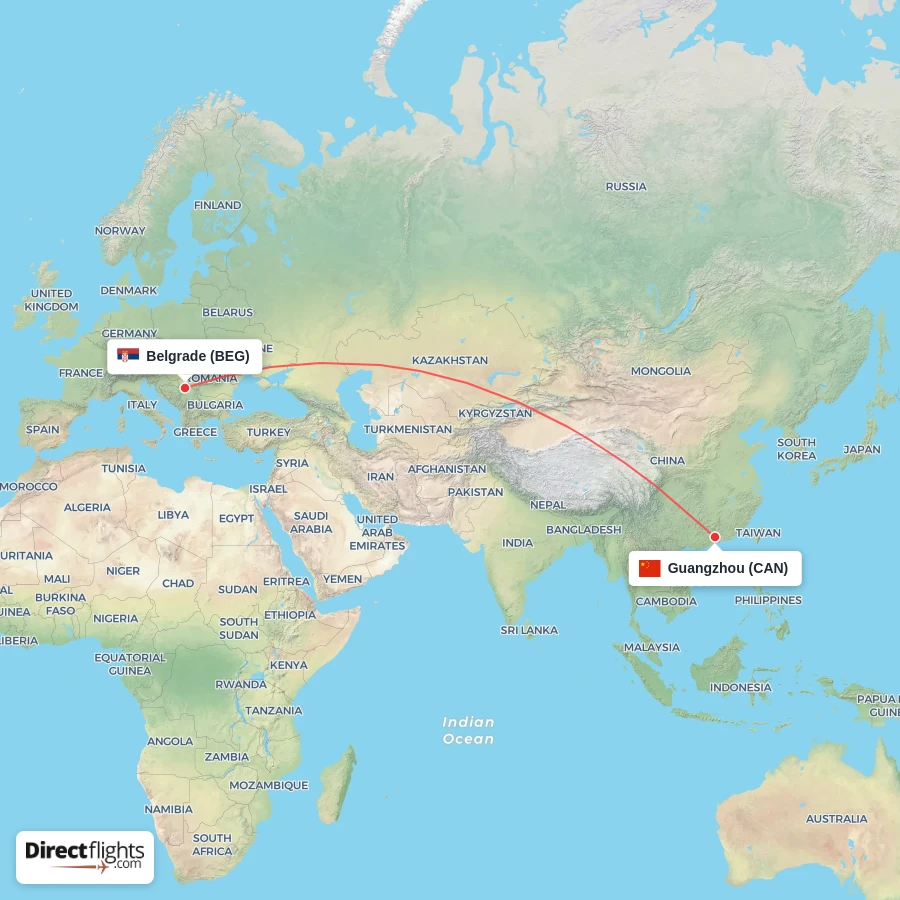 BEG - CAN route map