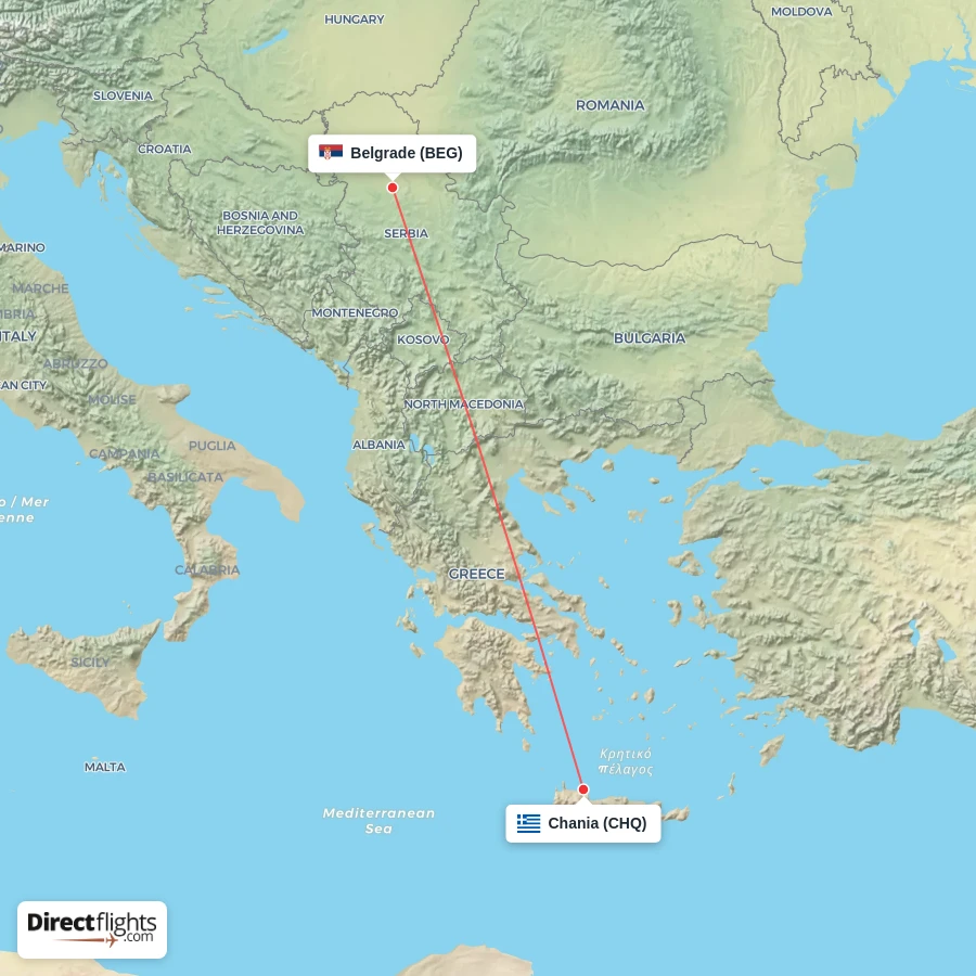BEG - CHQ route map