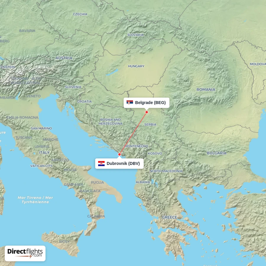 BEG - DBV route map