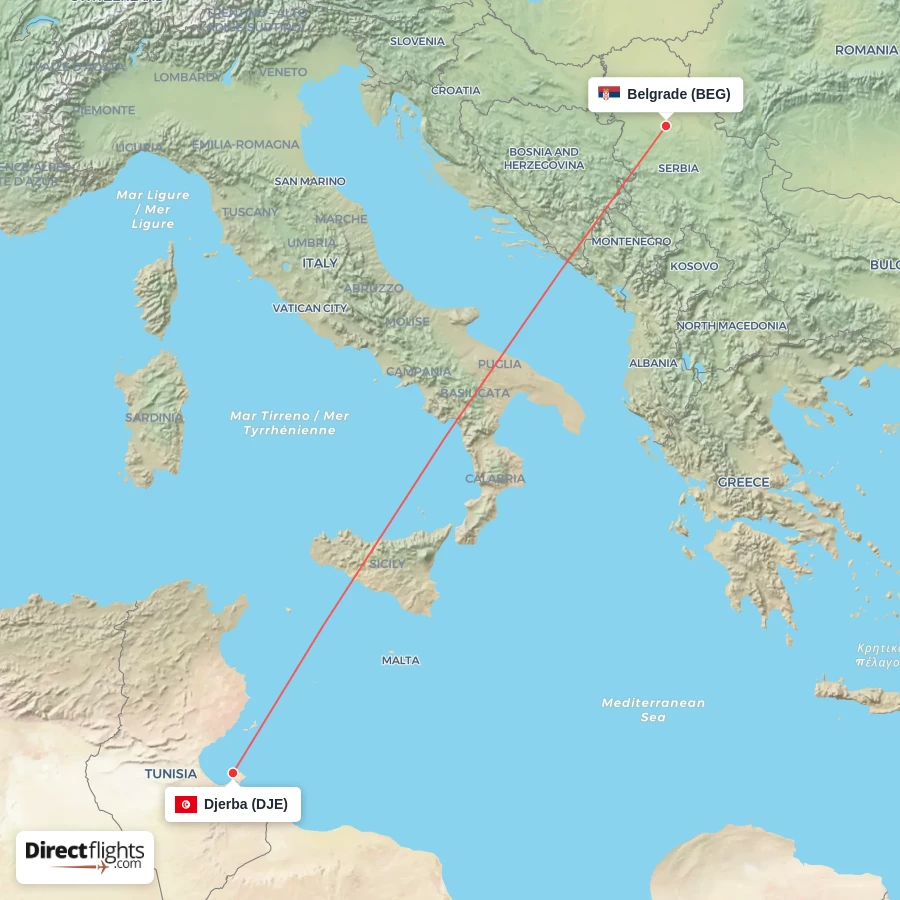 BEG - DJE route map
