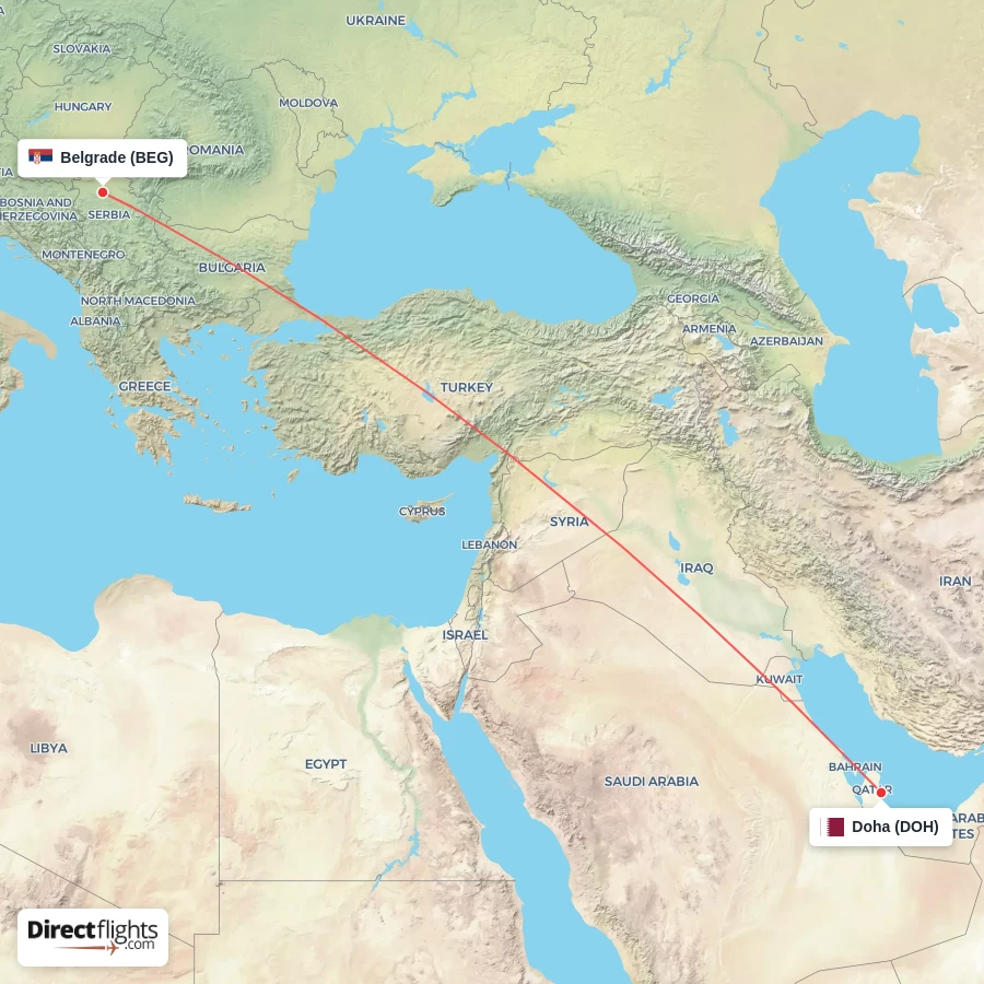 BEG - DOH route map