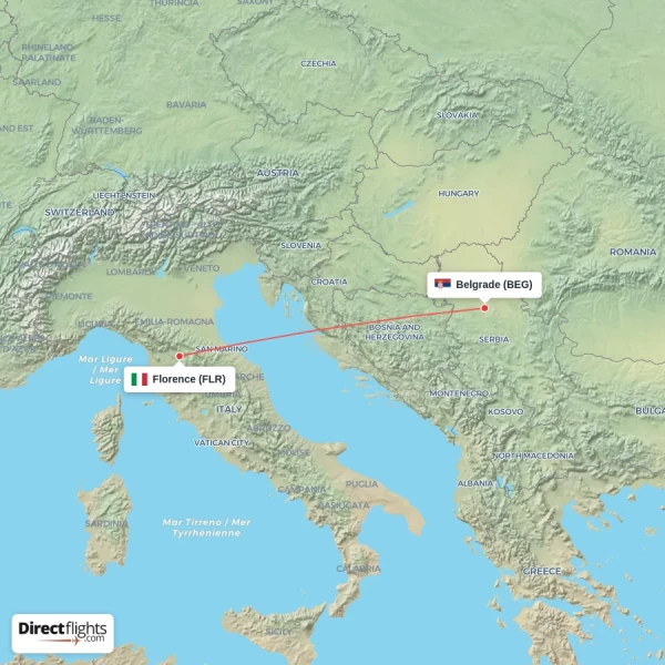 Belgrade - Florence direct flight map