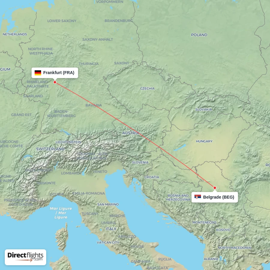 BEG - FRA route map