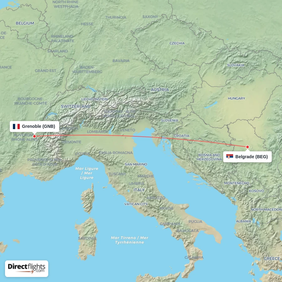 BEG - GNB route map