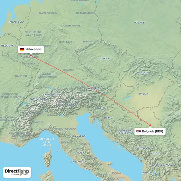 Belgrade - Hahn direct flight map