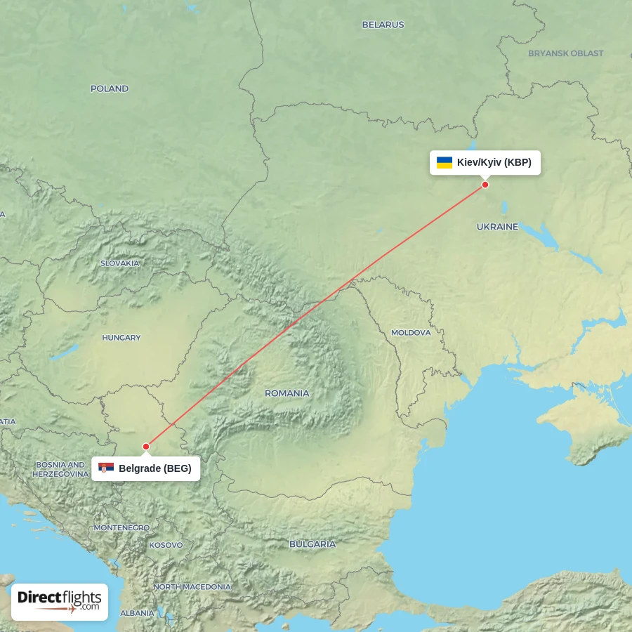 BEG - KBP route map