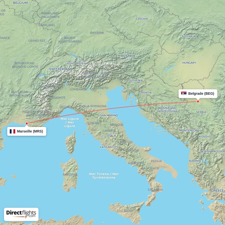 BEG - MRS route map