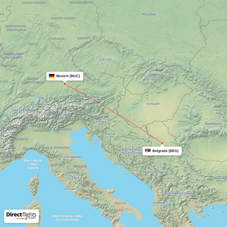 BEG - MUC route map