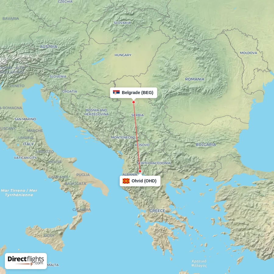 BEG - OHD route map