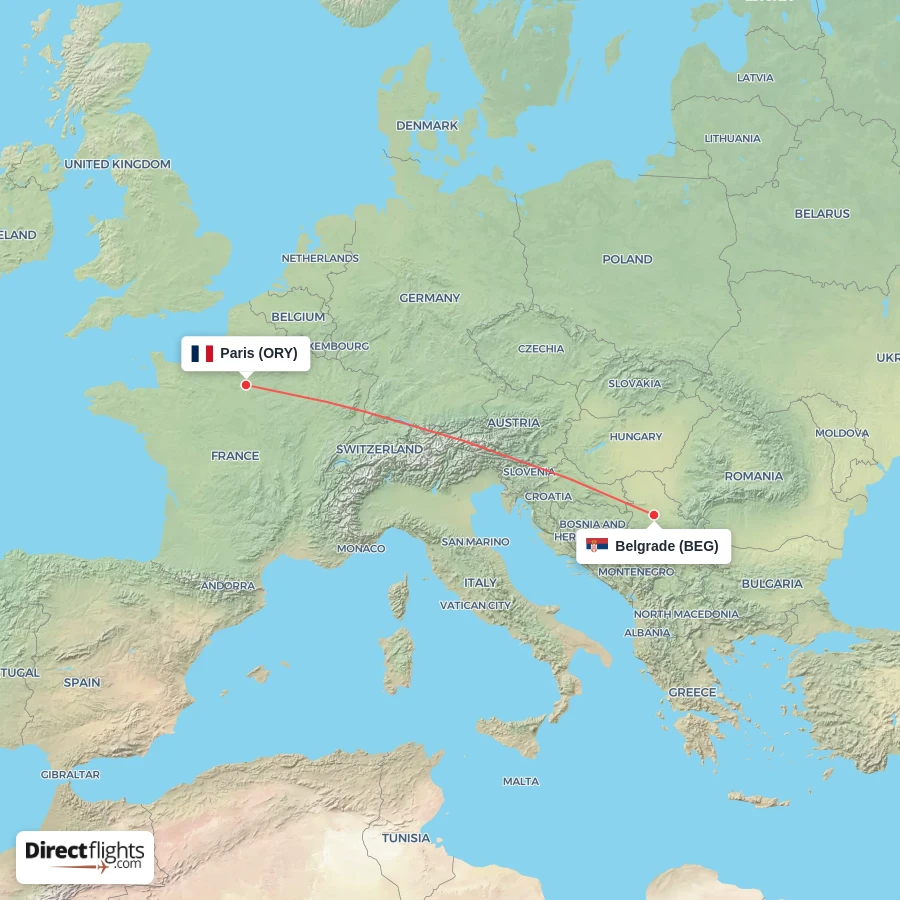 BEG - ORY route map