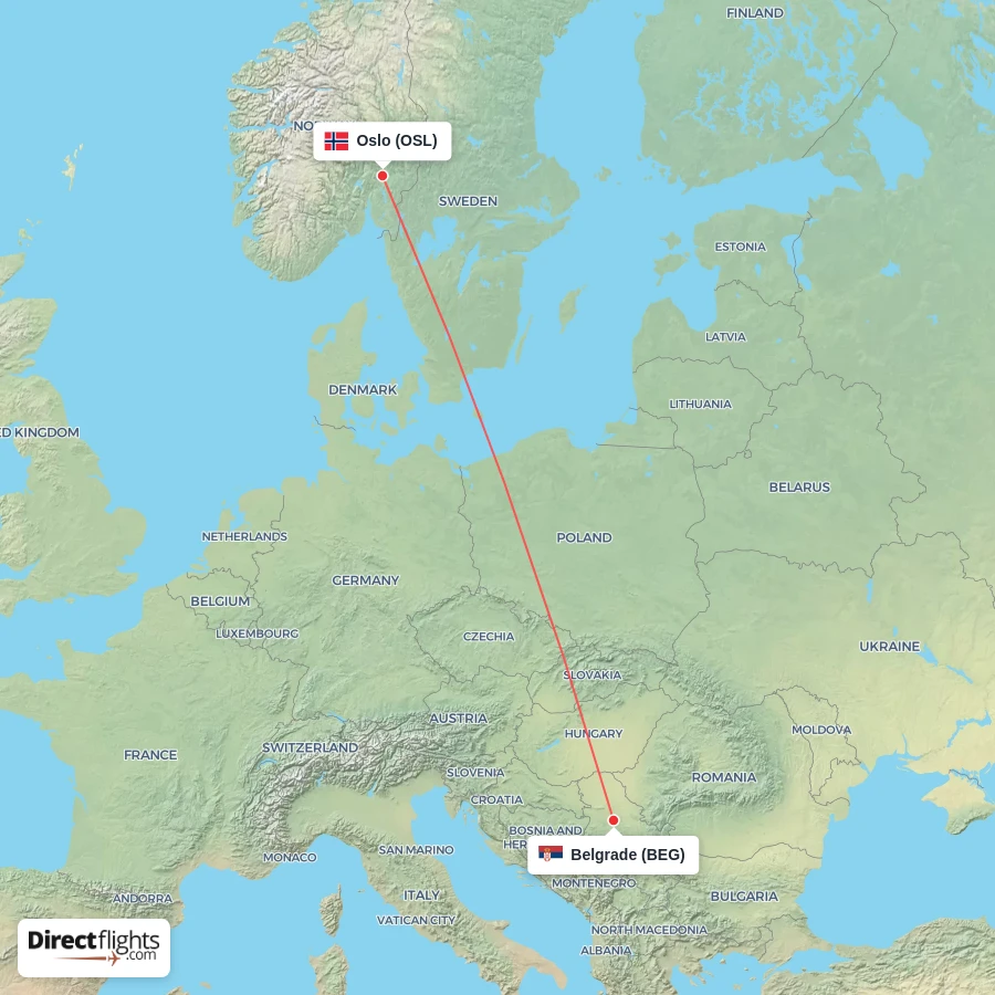 BEG - OSL route map