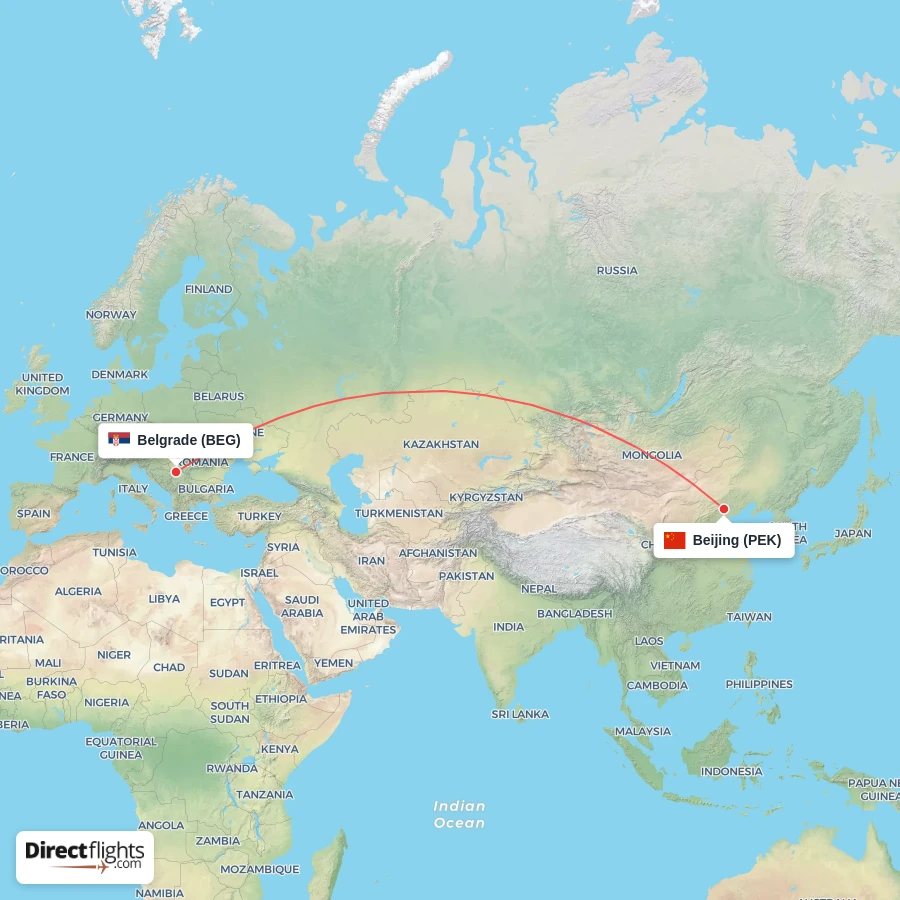 BEG - PEK route map