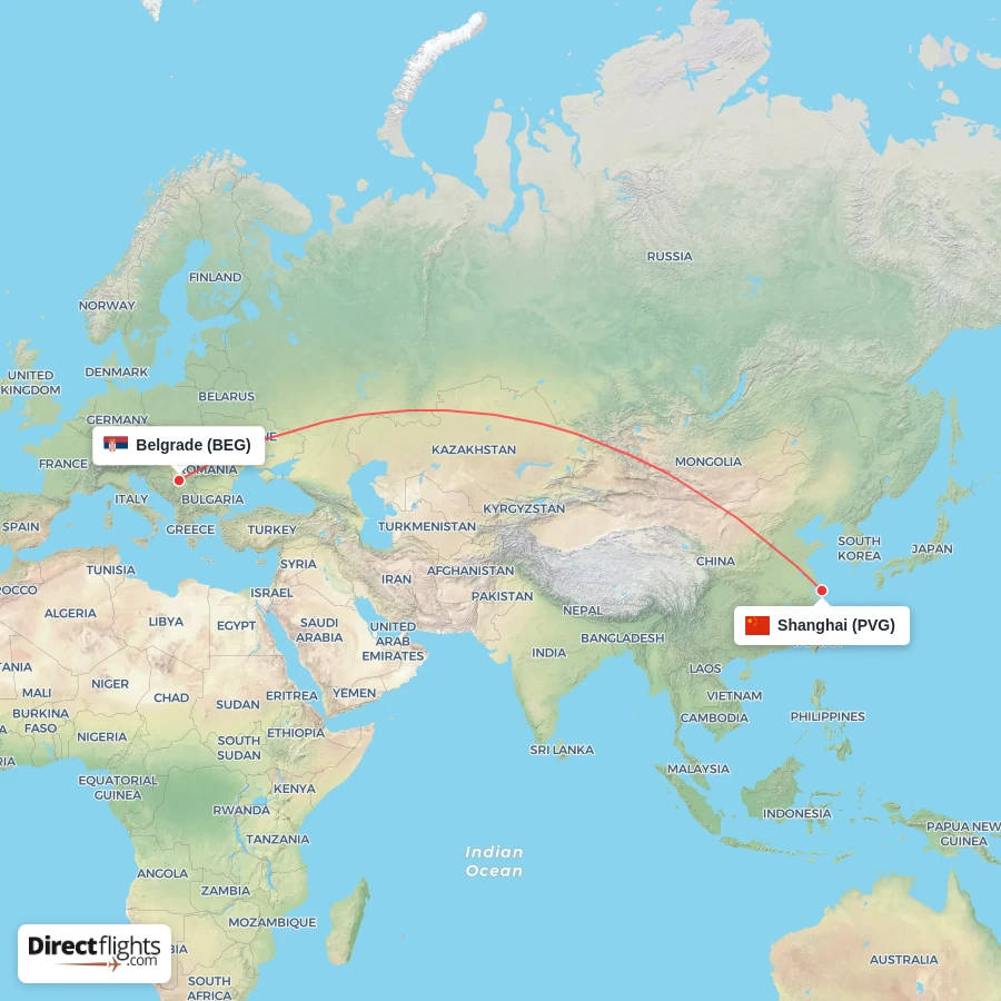 BEG - PVG route map