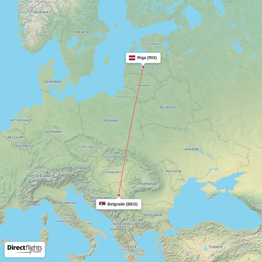 BEG - RIX route map