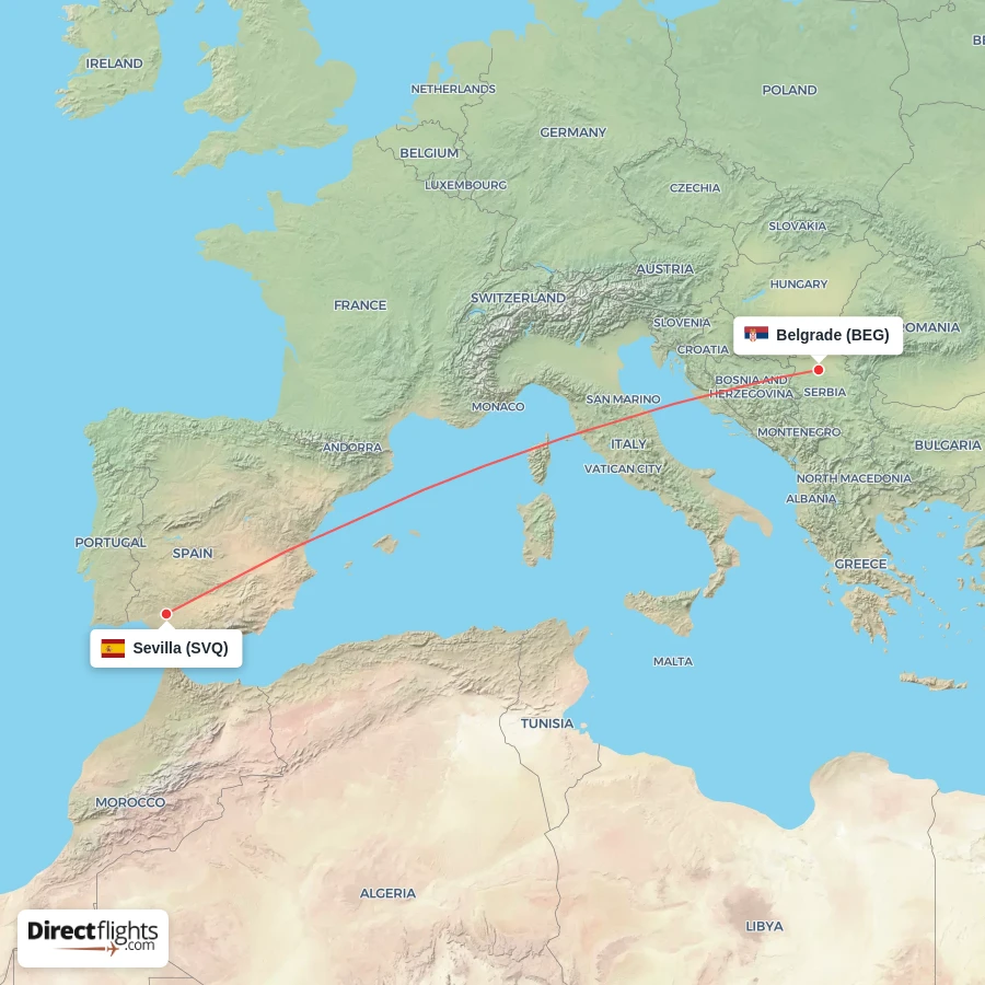 BEG - SVQ route map