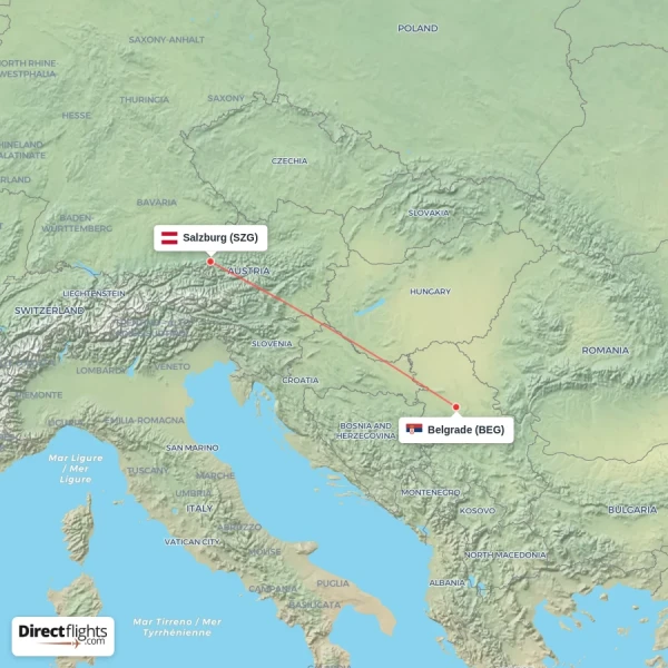 Belgrade - Salzburg direct flight map