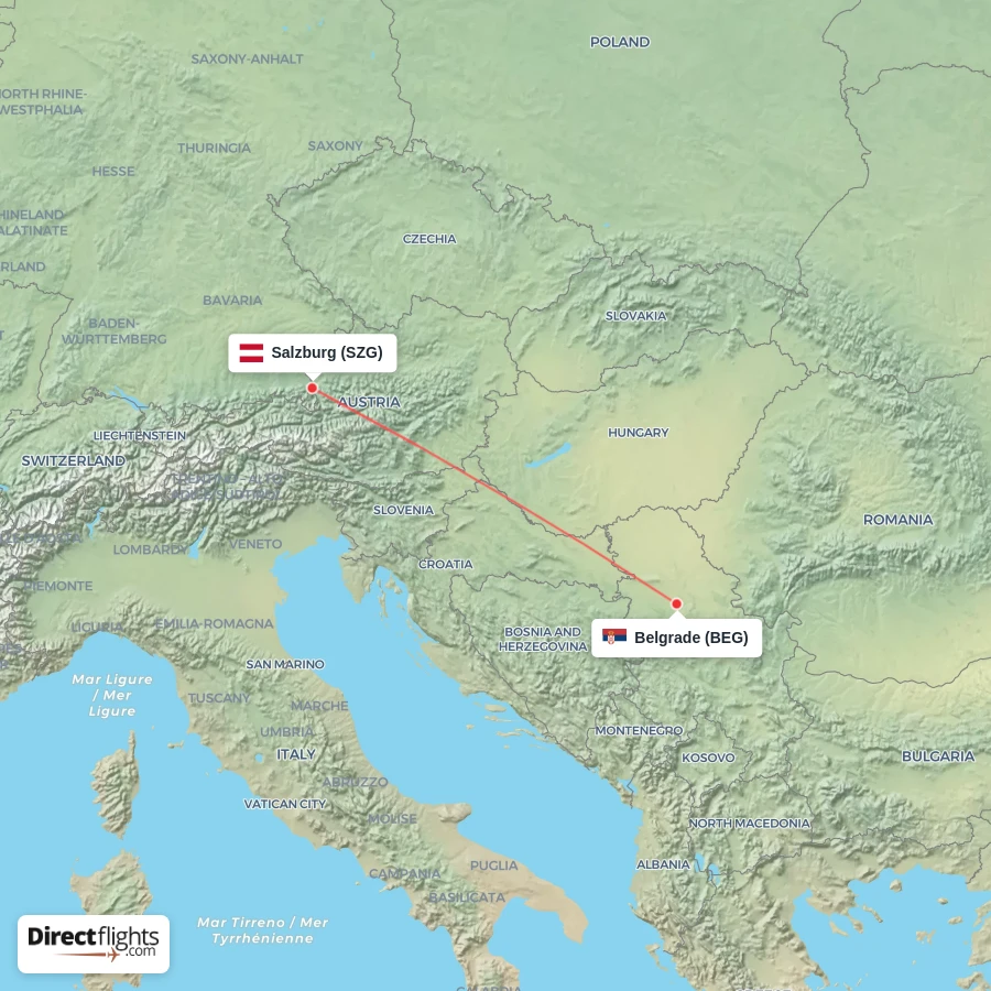 BEG - SZG route map