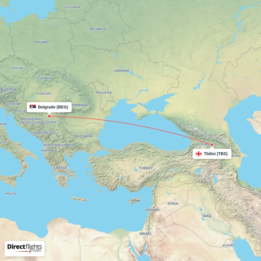 BEG - TBS route map