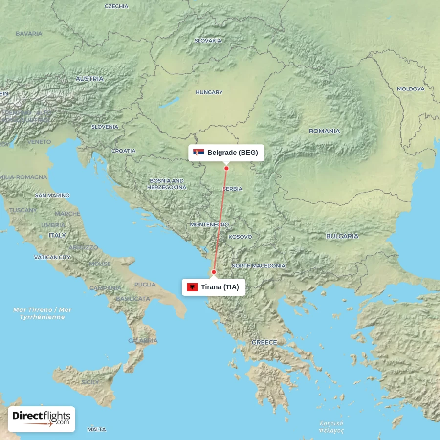BEG - TIA route map
