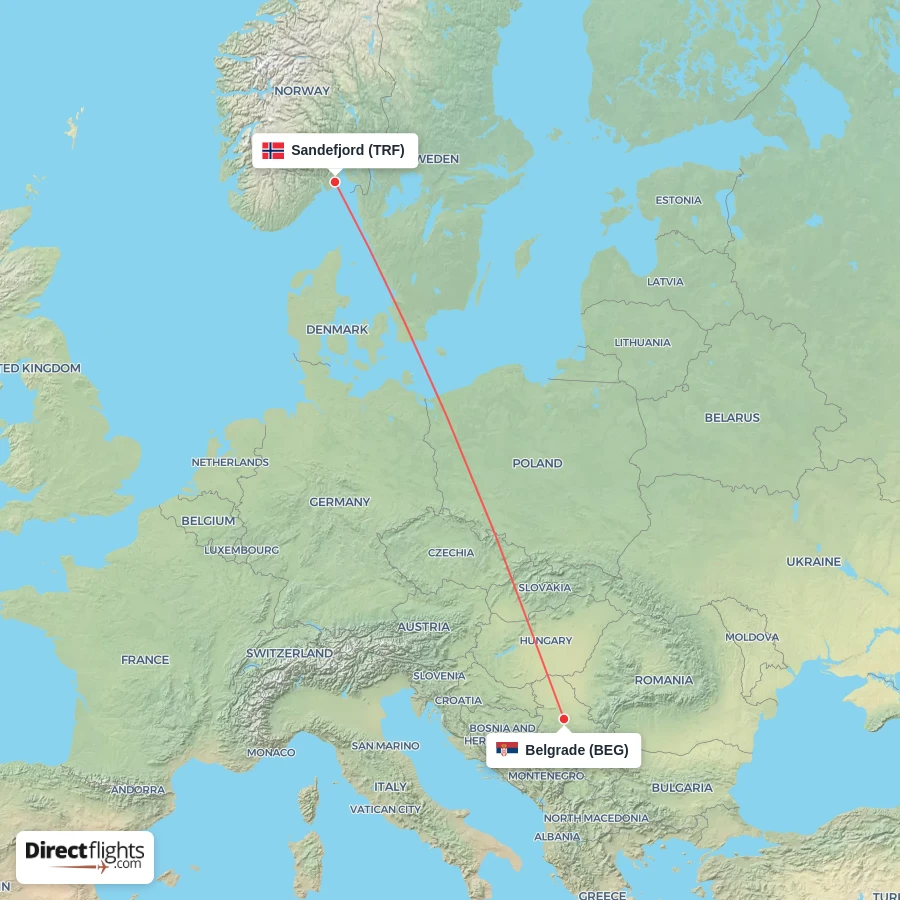 BEG - TRF route map
