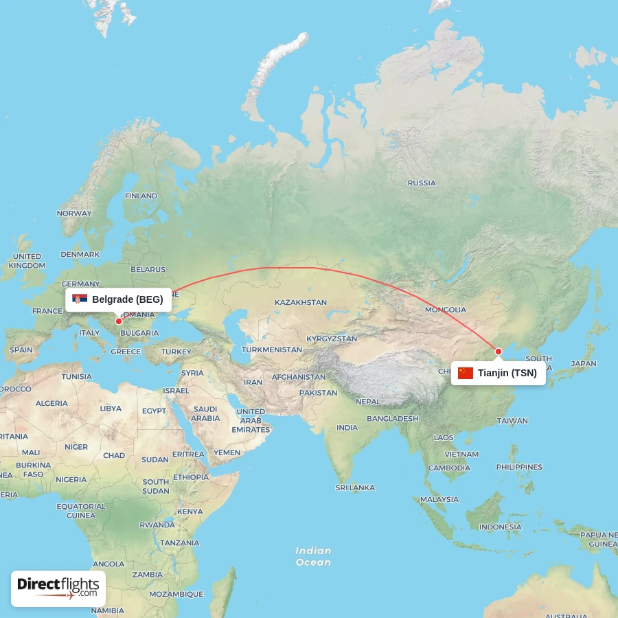 BEG - TSN route map