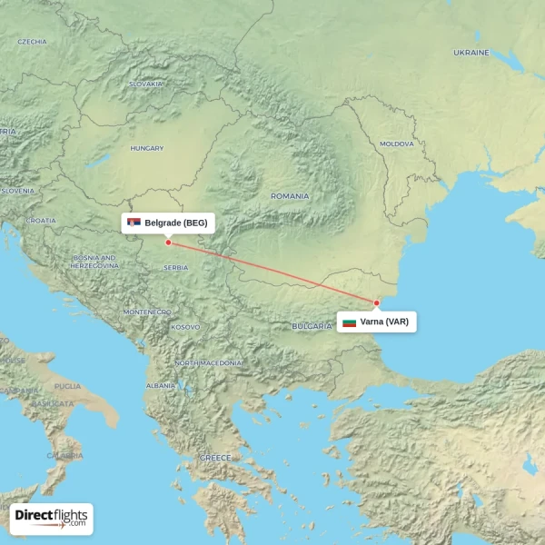 Belgrade - Varna direct flight map