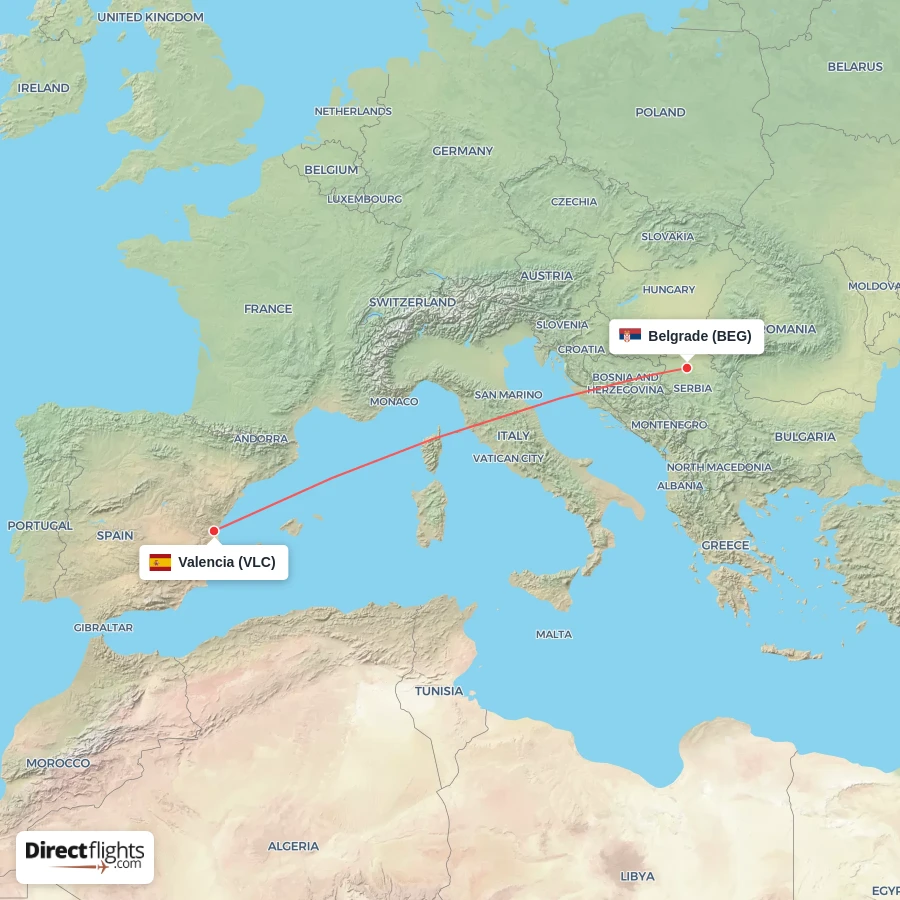 BEG - VLC route map