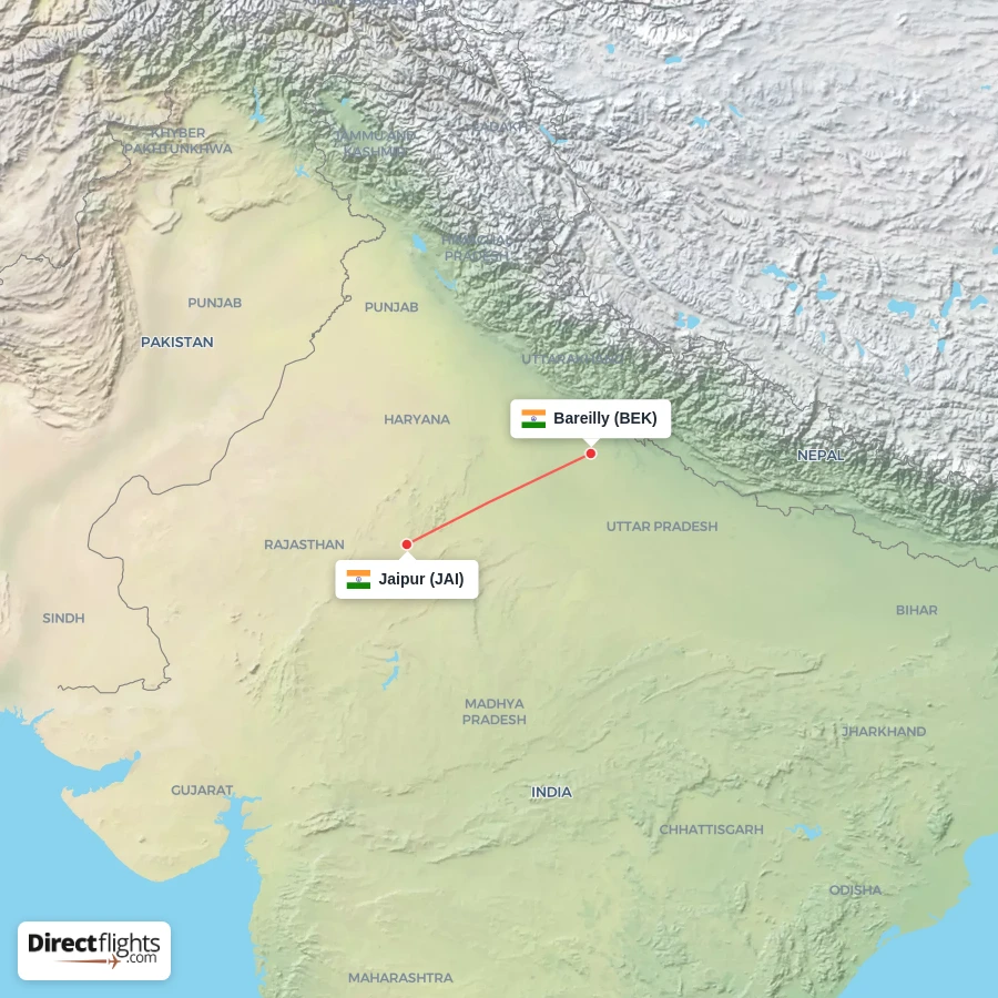 BEK - JAI route map