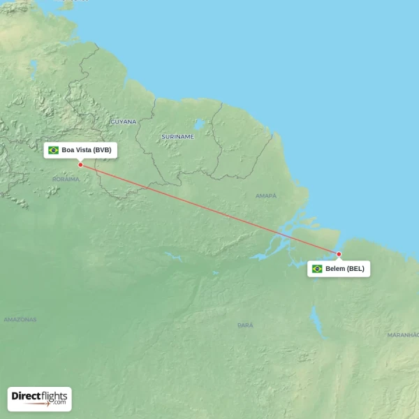 Belem - Boa Vista direct flight map