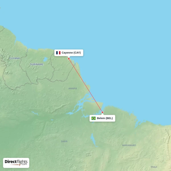 Belem - Cayenne direct flight map