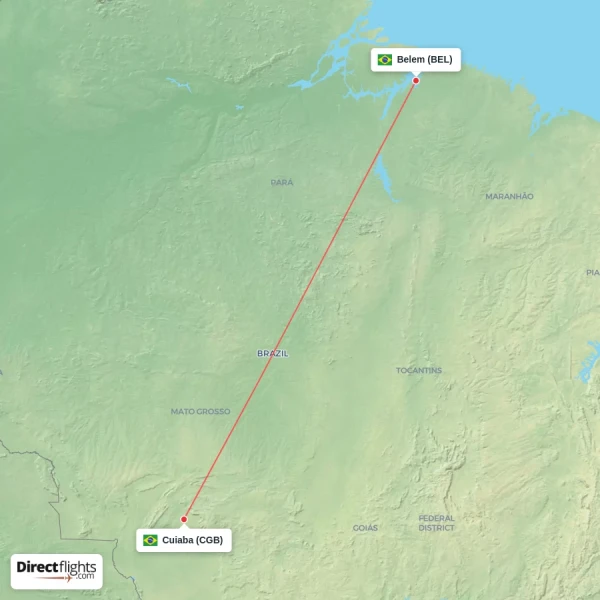 Belem - Cuiaba direct flight map